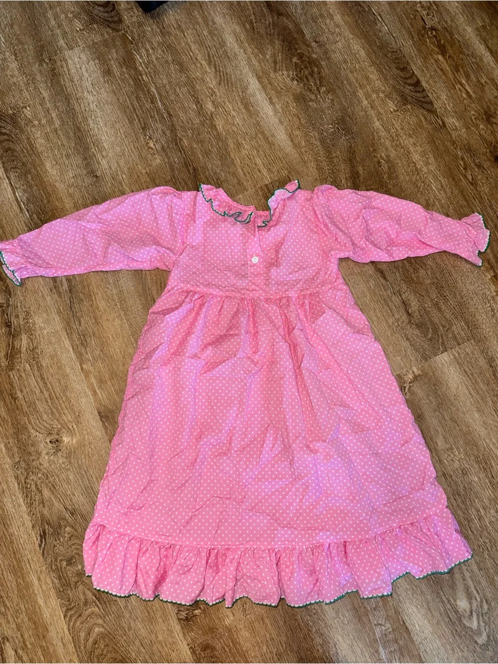 Sweet Dreams Pink Polka Dot Nightgown with Green Tree Accent